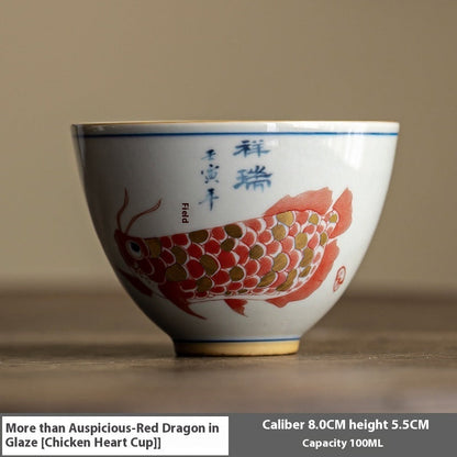 Vintage Auspicious Red Dragon Koi Teacup Master Cup-6