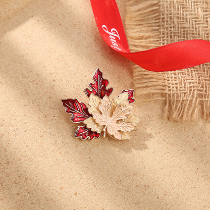 New Chinese Style Cartoon Red Maple Leaf Fox Brooch