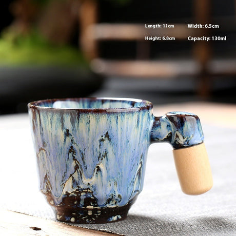 Kiln-changed Ceramic Cup Wooden Handle Teacup Small Coffee Cup-19