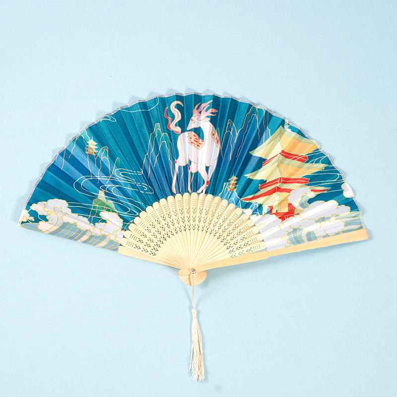 Chinese Style Women's Tasseled Portable Cheongsam Folding Fan-6