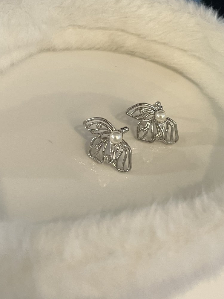 New Chinese Butterfly Pearl Ear Bone Clip Style Niche Earrings