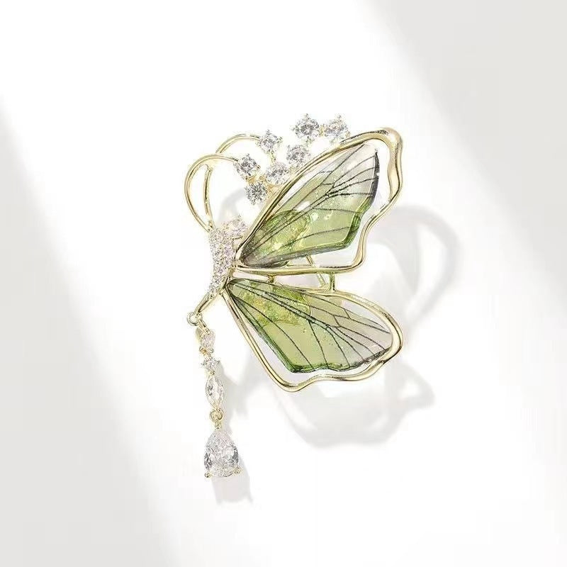 Exquisite Translucent Butterfly Tassel Brooch