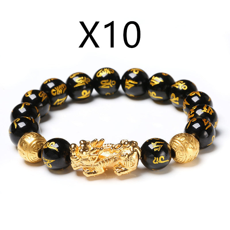 Schwarzes Obsidian -Vermögensarmband Einstellbare Freisetzungen negative Energien Armband mit goldenem Pi xiu glückliches wohlhabendes Amulettarmband