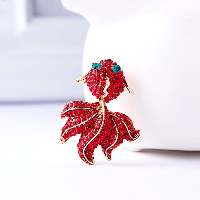 Red Koi Rhinestone Brooch Coat Suit Carp Festival Brooch