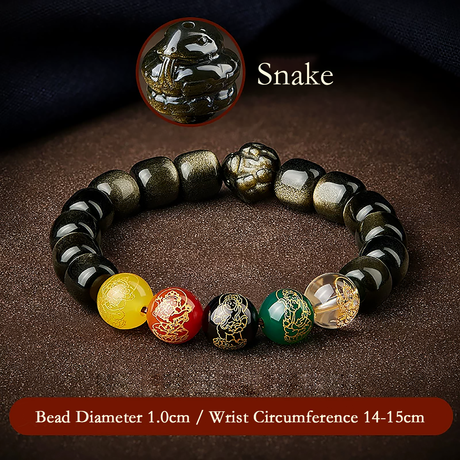Five Gods of Wealth Lucky Beads Bracelet Zodiac Gold Obsidian Handheld Rosary-19