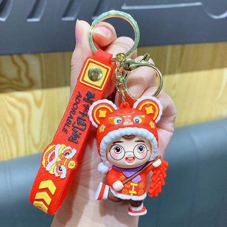 Chinese New Year Lantern Firecracker Cute Tiger Head Doll Keychain-7