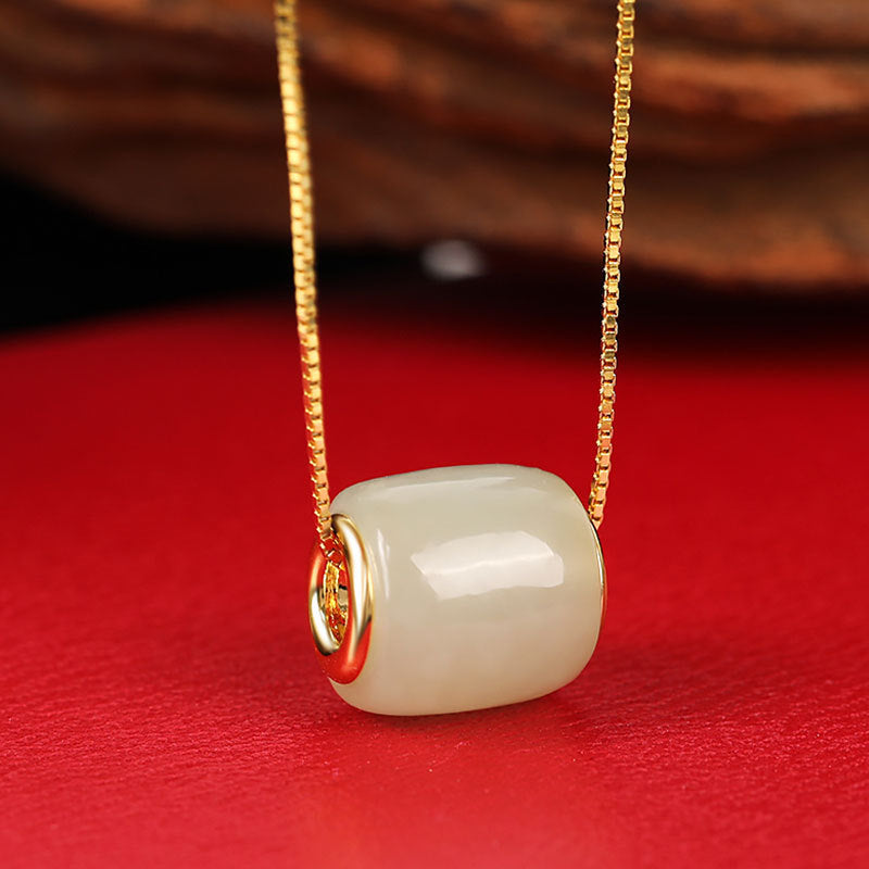 Hetian Jade Sterling Silber Halskette Lulutong Anhänger Frauen Glücksperlen