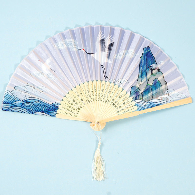 Chinese Style Women's Tasseled Portable Cheongsam Folding Fan-8