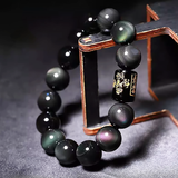 Rainbow Eye Obsidian Bracelet Natural Black Crystal Bead Bracelet-4