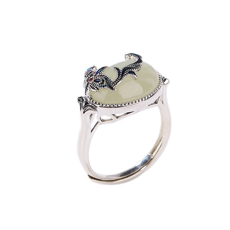 Sterling Silber Hetian Jade Emaille Eggoodle Ring