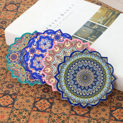 Ceramic Coaster Household Insulation Mat Mandala Pattern Octagonal Coaster