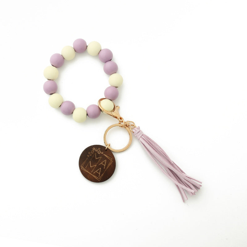 Fashion Wooden Beads Bracelet Tassel Keychain-2