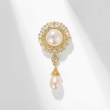 High-end Palace Style Zircon Brooch Water Drop Pearls Temperament Accessories