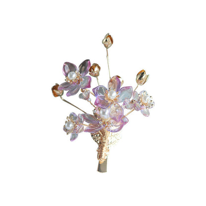 Pink Glazed Flower Xiuhe Clothing Tassel Hairpin Headwear-5