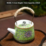 Enamel Painted Teapot Vintage Household Peony Ring Handle Teapot