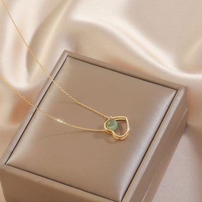 925 Sterling Silver Hollow Heart Hetian Jade Necklace