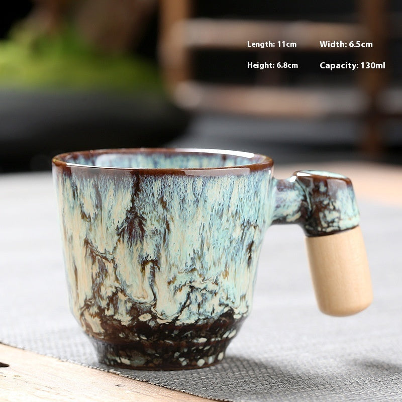 Kiln-changed Ceramic Cup Wooden Handle Teacup Small Coffee Cup-20