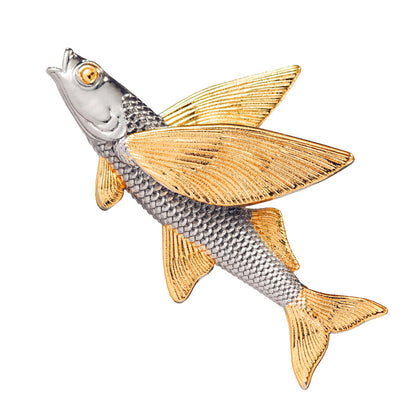 Original Design Flying Fish Brooch White Copper Gold Plated Marine Life Badge