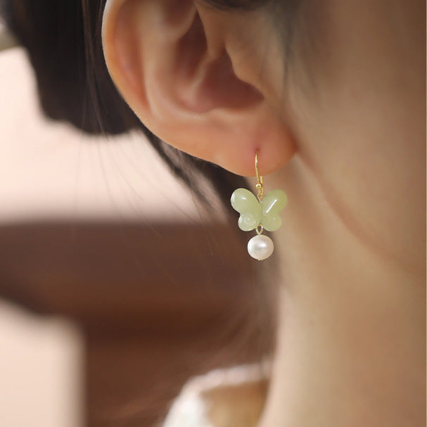 Hetian Jade Chinese Style Gentle Elegant Style Earrings