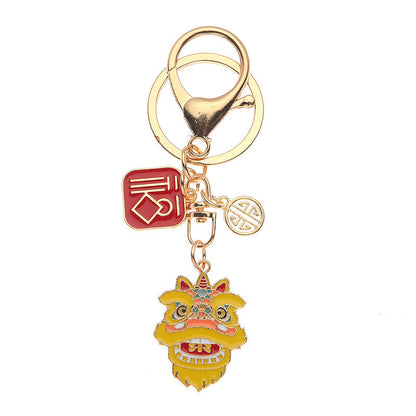 Spring Festival Creative Lion Dance Spring Fortune Alloy Keychain-6