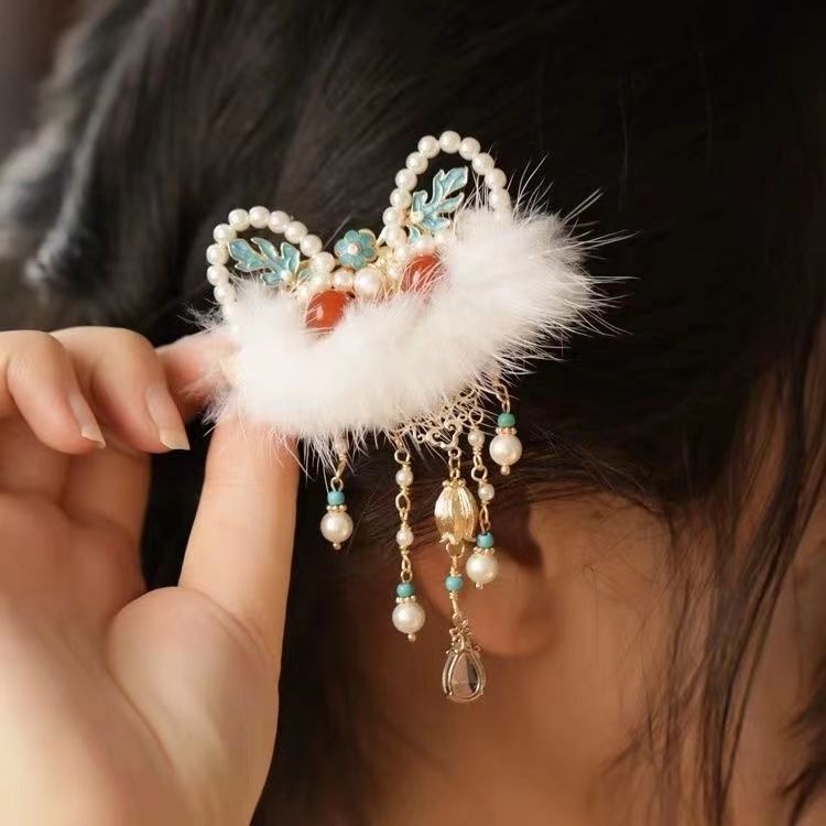 Chinese Southern Lion Tassel Hairpin Daily Accessories Red Cute