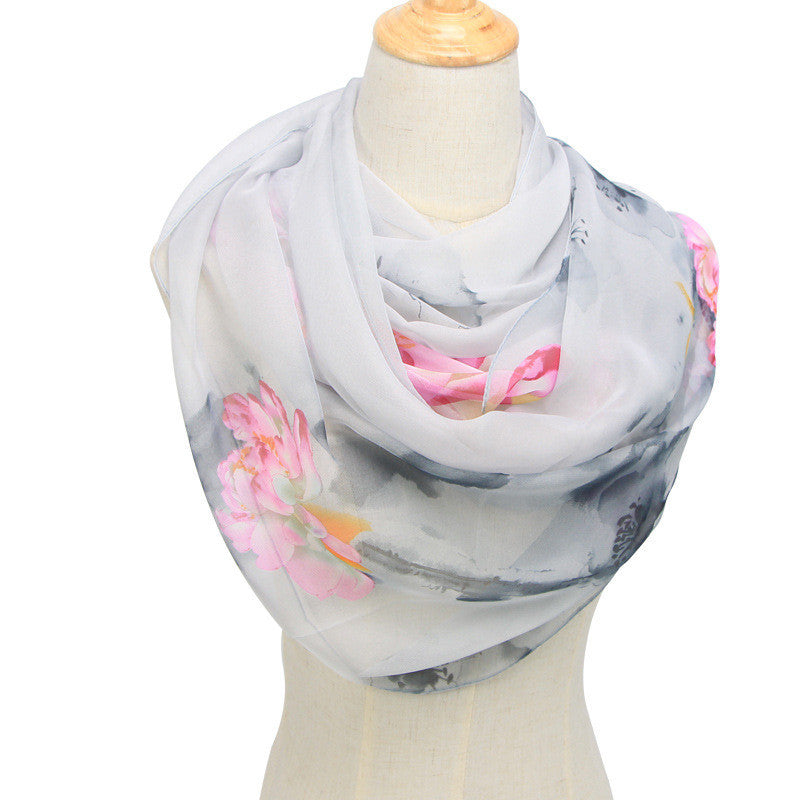 Spring and Summer Sunscreen Bright Color Printed Thin Scarf Shawl-4