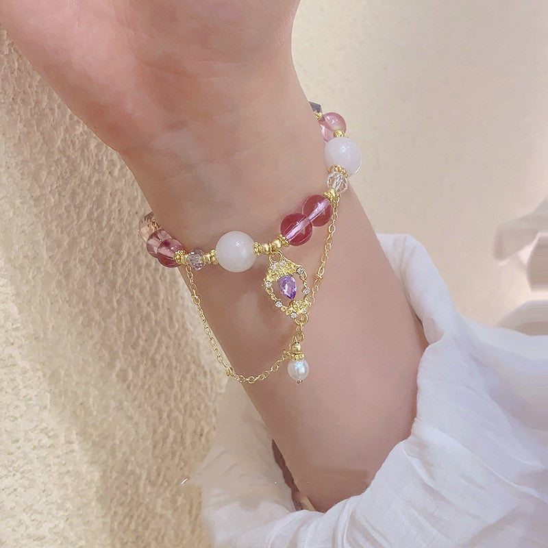 Neues chinesisches Stil lila Kristallschnur Perlenarmband