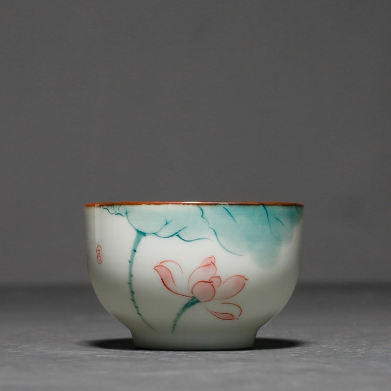 Hand-painted Pink Celadon Lotus Ceramic Cup Underglaze Tea Cups-5