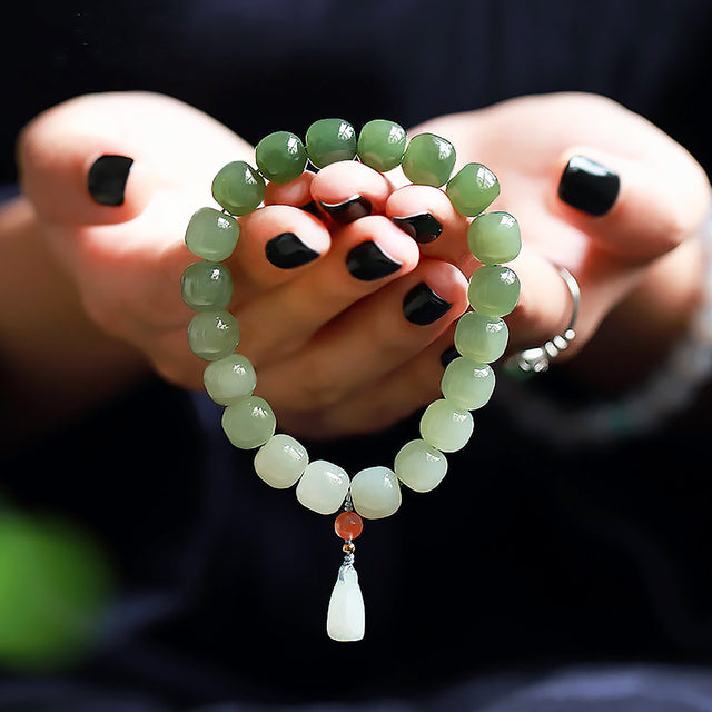 Jadeite Lotus Seed Pod Bracelet with Hetian Jade and Red Agate-1