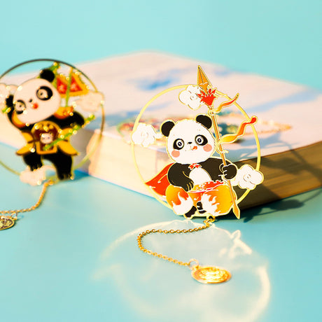 Chinese Style Cartoon Panda Color Printing Etching Plating Metal Bookmark