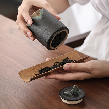 New Chinese Style Simple Black Pottery Non-woven Sealing Tea Caddy