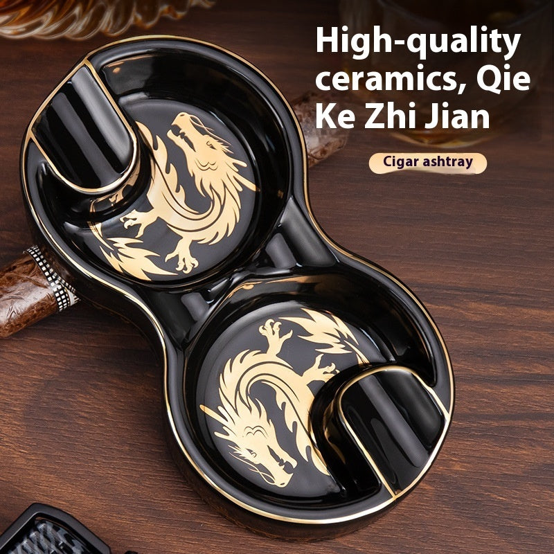 8-shaped Double Smoke Groove Ceramic Portable Retro Cigar Ashtray