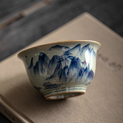 Retro Hand-painted Old Clay Ru Ware Kung Fu Tea Cup