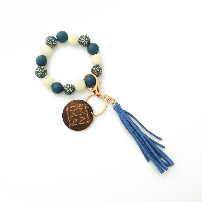 Fashion Wooden Beads Bracelet Tassel Keychain-6