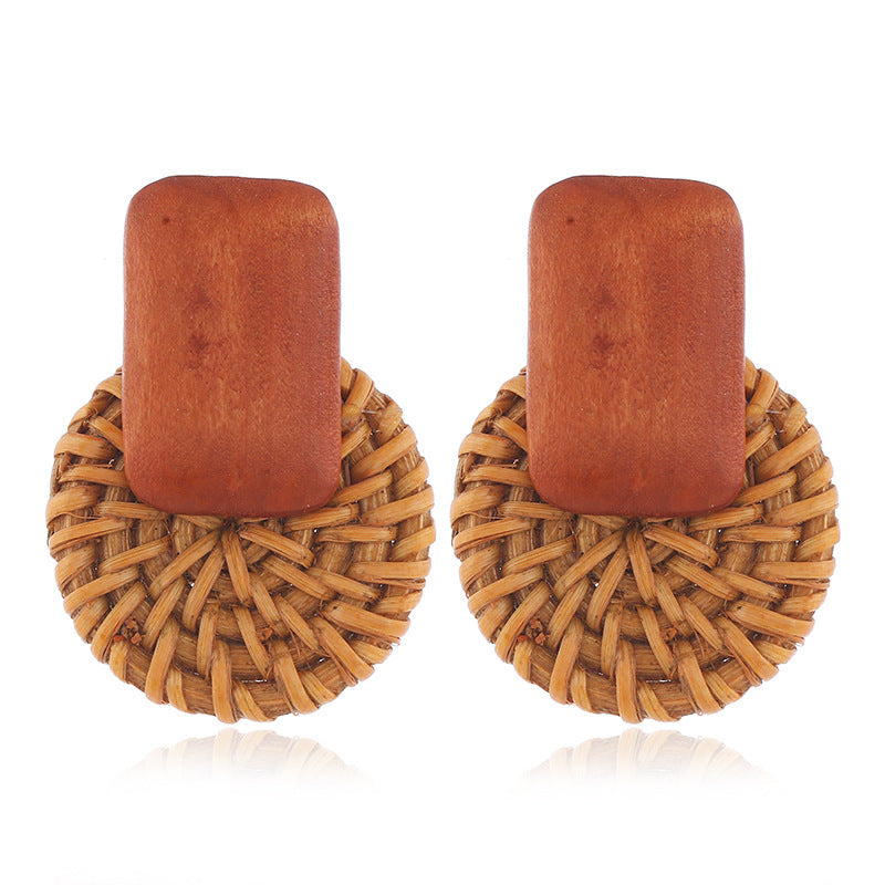 New Raffia Rattan Earrings Female Colorful Geometric Round Straw Earrings Earrings