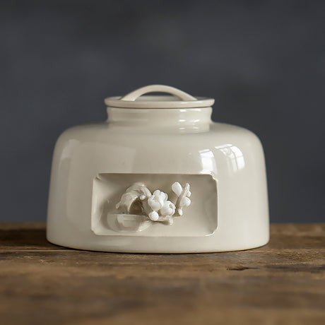 Chinese Ceramic Tea Caddy Retro Plum Blossom Plant Ash Jar-2