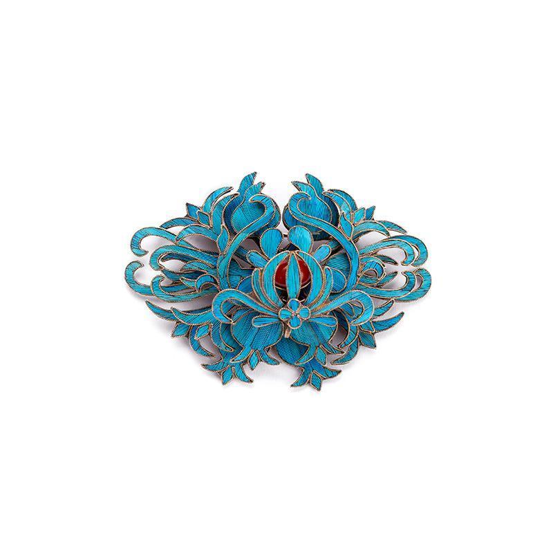 Imitation Dotted Glaze Brooch Vintage Palace Style Blue Lotus Corsage