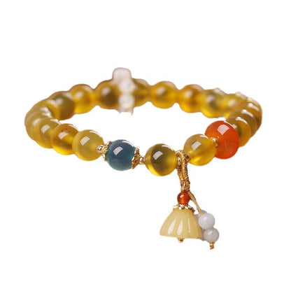 Chinese Retro Natural Stone Yellow Sugar Heart Agate Bracelet