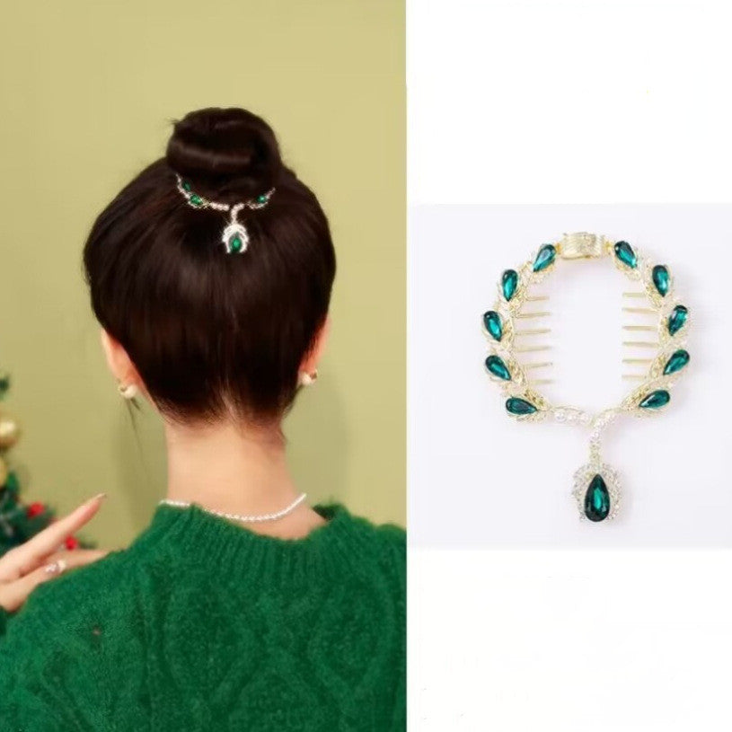 High-end Show Temperament Light Luxury Green Crystal Hair Accessories-4