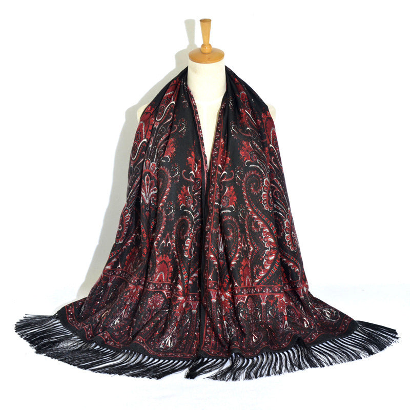 Retro Ethnic Xinjiang Cashew Print Tassel Scarf