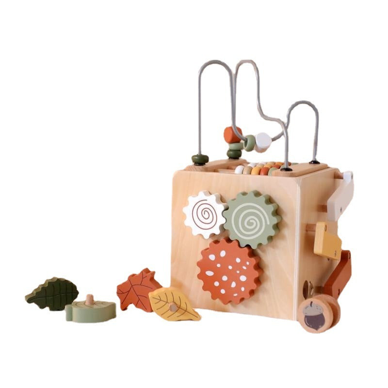 Bead-stringing Toys Shape Matching Five-in-one Toy Wooden Busy Box