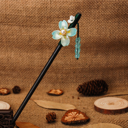 Magnolia Flower Hairpin Ancient Style Ebony Hairpin Fringed Step-shaking Hairpin