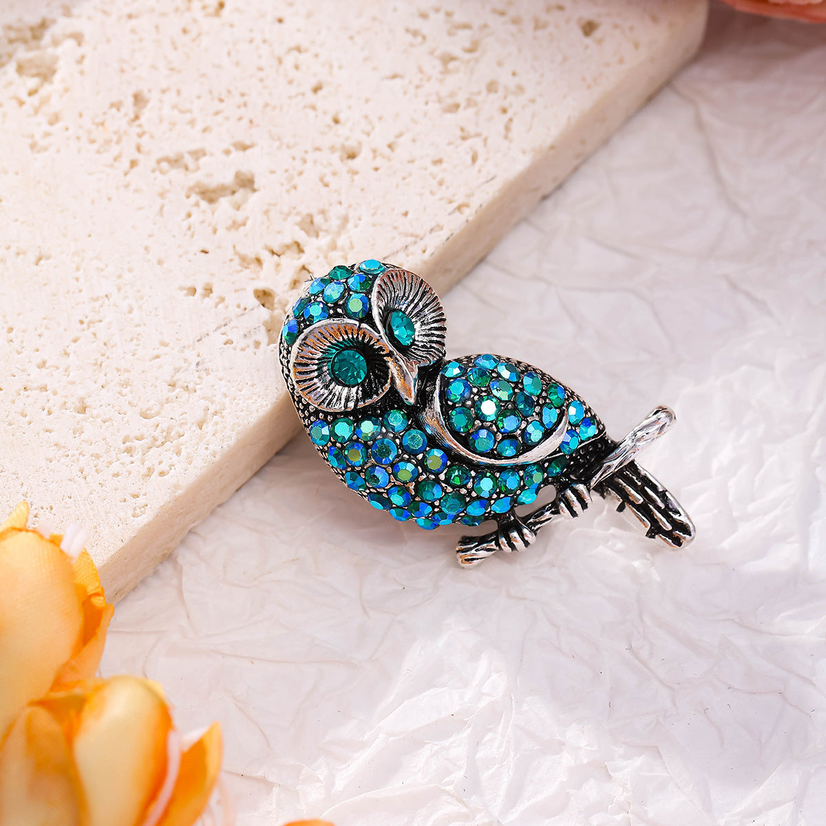 Women's Diamond Blue Owl Brooch