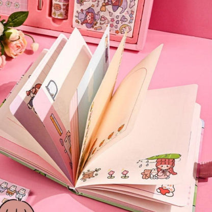 Creative Pink Rabbit Tape Notebook Cute Girl Diary Set Gift-7