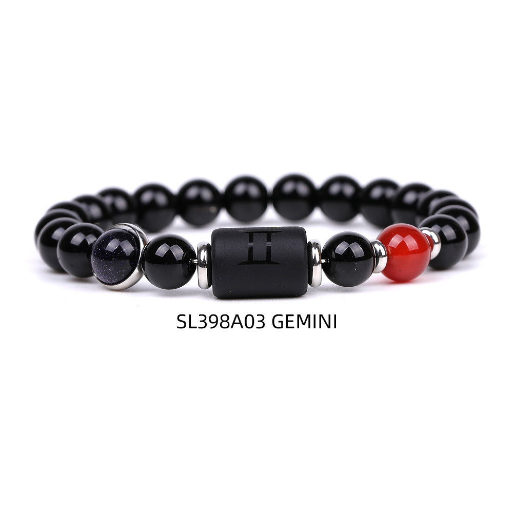 Natural Agate Zodiac Bracelet Unisex Astrology Jewelry-10