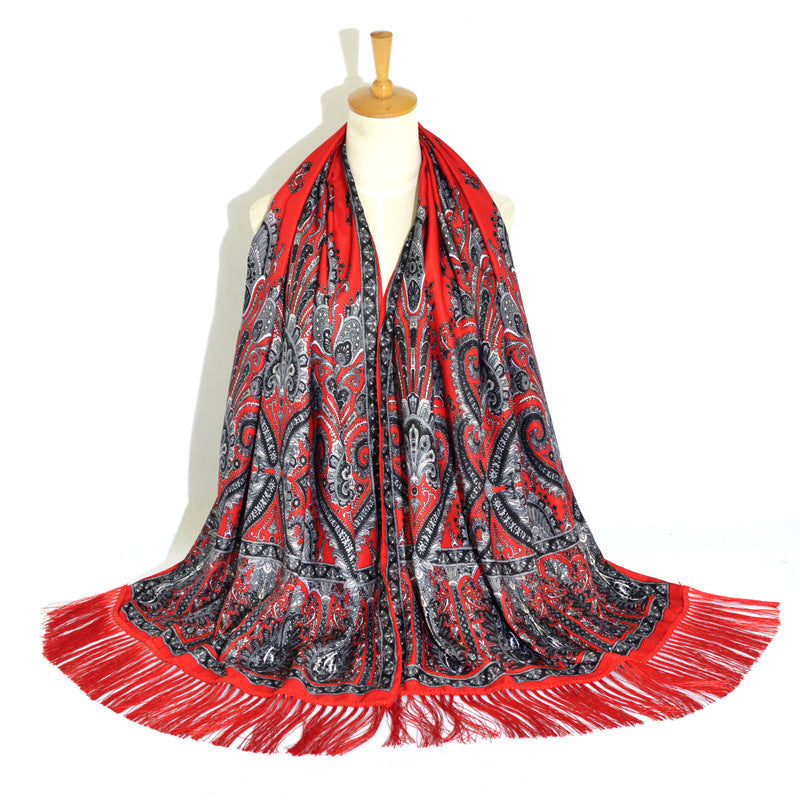 Retro Ethnic Xinjiang Cashew Print Tassel Scarf