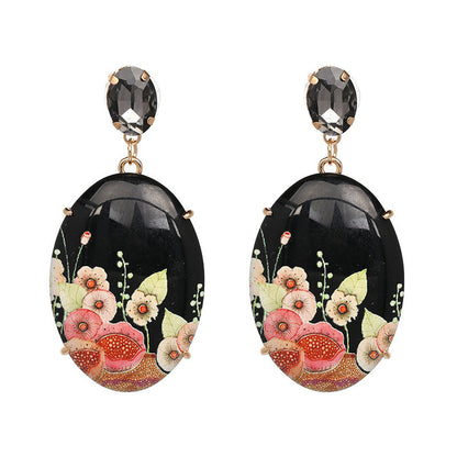 Resin Printed Earrings Retro Oval Earrings