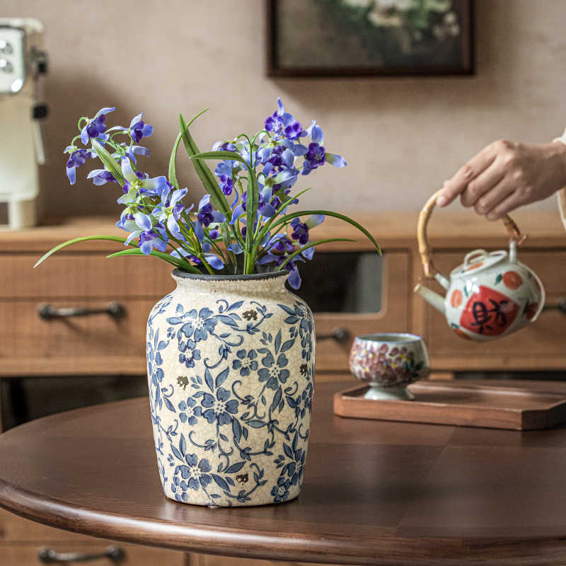 Blue And White Porcelain Vintage Ice Cracked Ceramics Vase