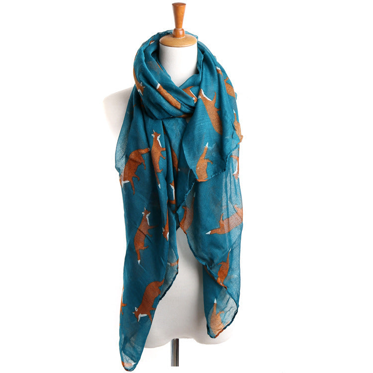 Fall Winter Fashion Voile Animal Pattern Fox Scarf