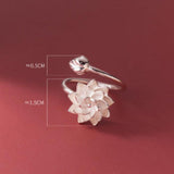 Chinese adjustable lotus ring with floral white copper finish
